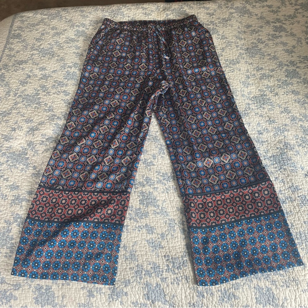 Anthropologie Vega High-Waist Wide Leg Satin Bohemian Drawstring Pant Size Large - Picture 3 of 13